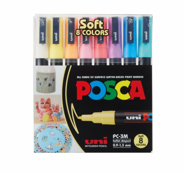Posca - PC3M - Fine Tip Pen - Soft Colors, 8 pc