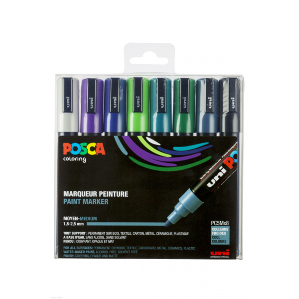 Posca - PC5M - Medium Tip Pen - Cool colors, 8 pc