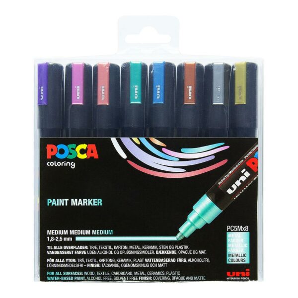 Posca - PC5M - Medium Tip Pen - Metallic colors, 8 pc