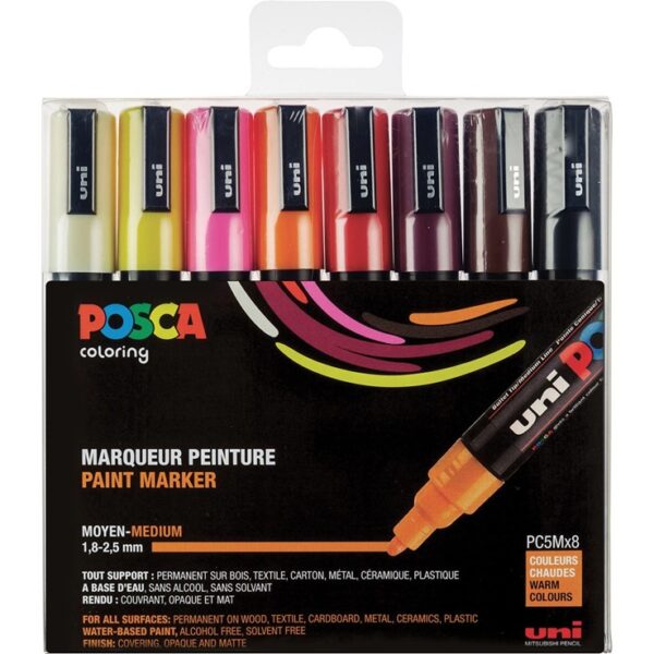 Posca - PC5M - Medium Tip Pen - Warm colors, 8 pc