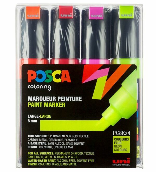 Posca - PC8K - Broad Tip Pen - Neon colors, 4 pc